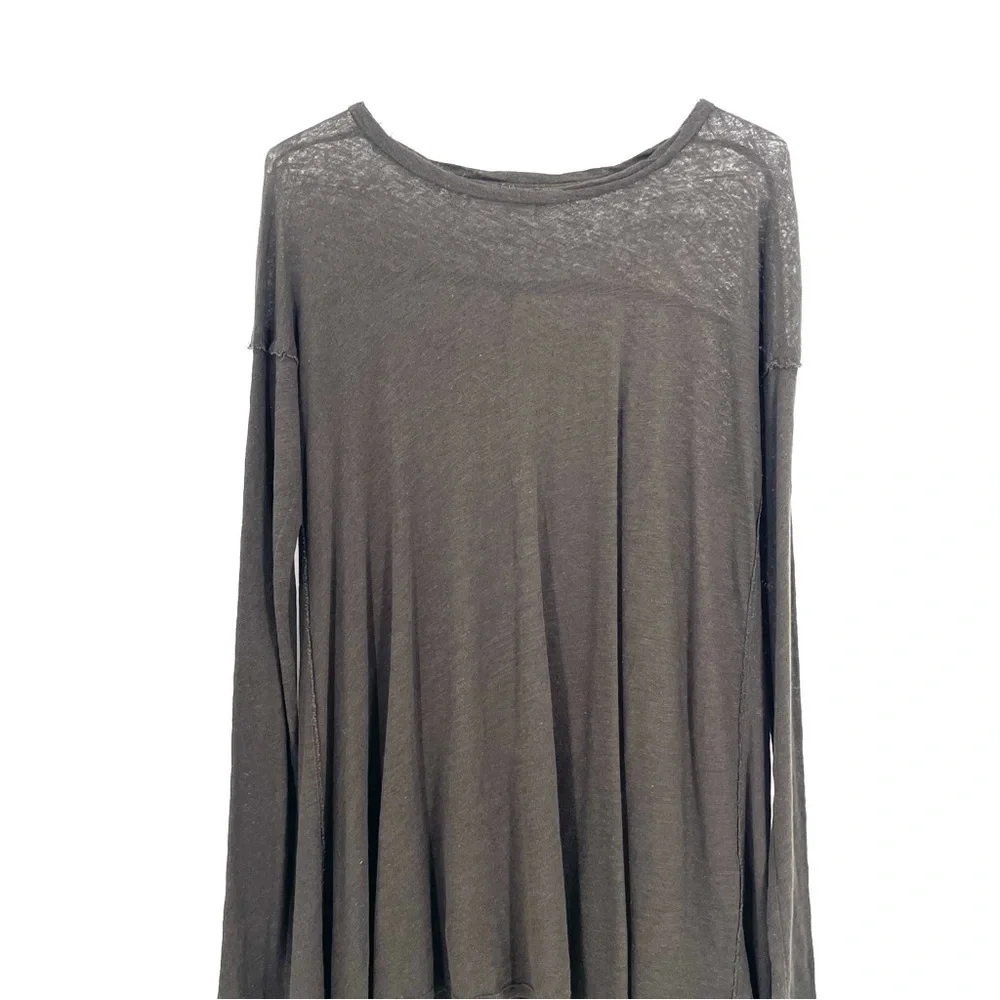 WE THE FREE PEOPLE Olive Green Split Back Long Sleeve Tunic High Low Trapeze Top